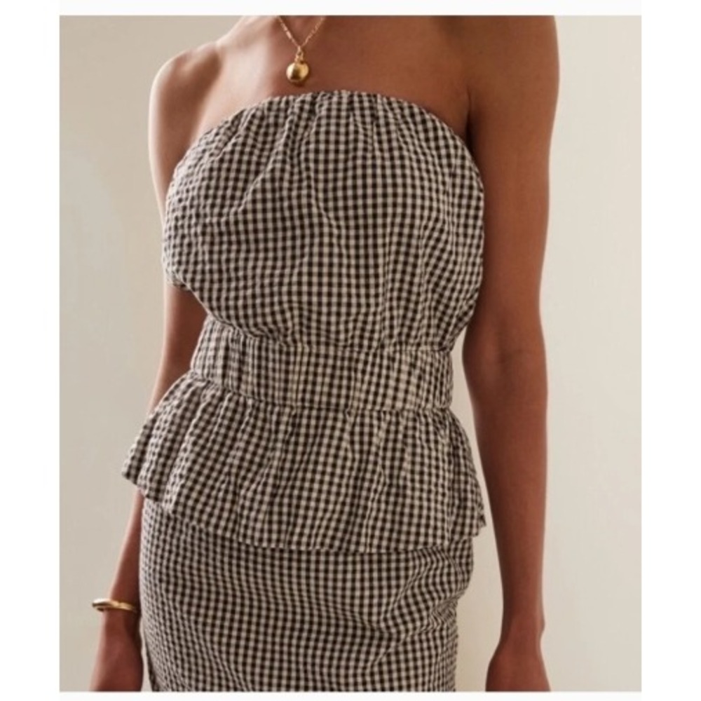 Posse Aurelia Strapless Gingham Cotton Top Peplum Womens M Chic - Picture 1 of 12